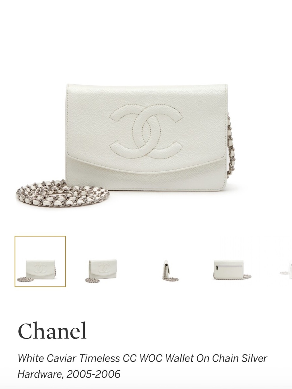 CHANEL White Caviar CC Wallet on Chain with Silver Hardware